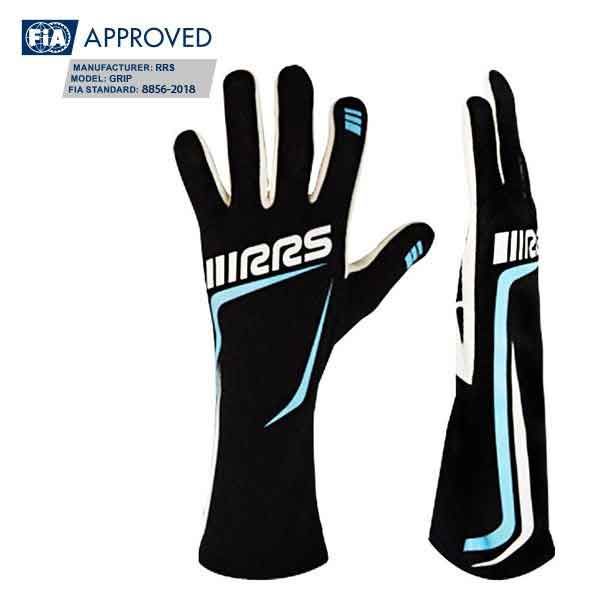 RRS GRIP 2 Racing Gloves (Black/Light Blue) - FIA Approved (8856-2018)