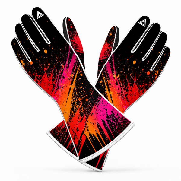 Graffiti Splash Karting & Sim Racing Gloves – Fluoro Orange, Pink and Red