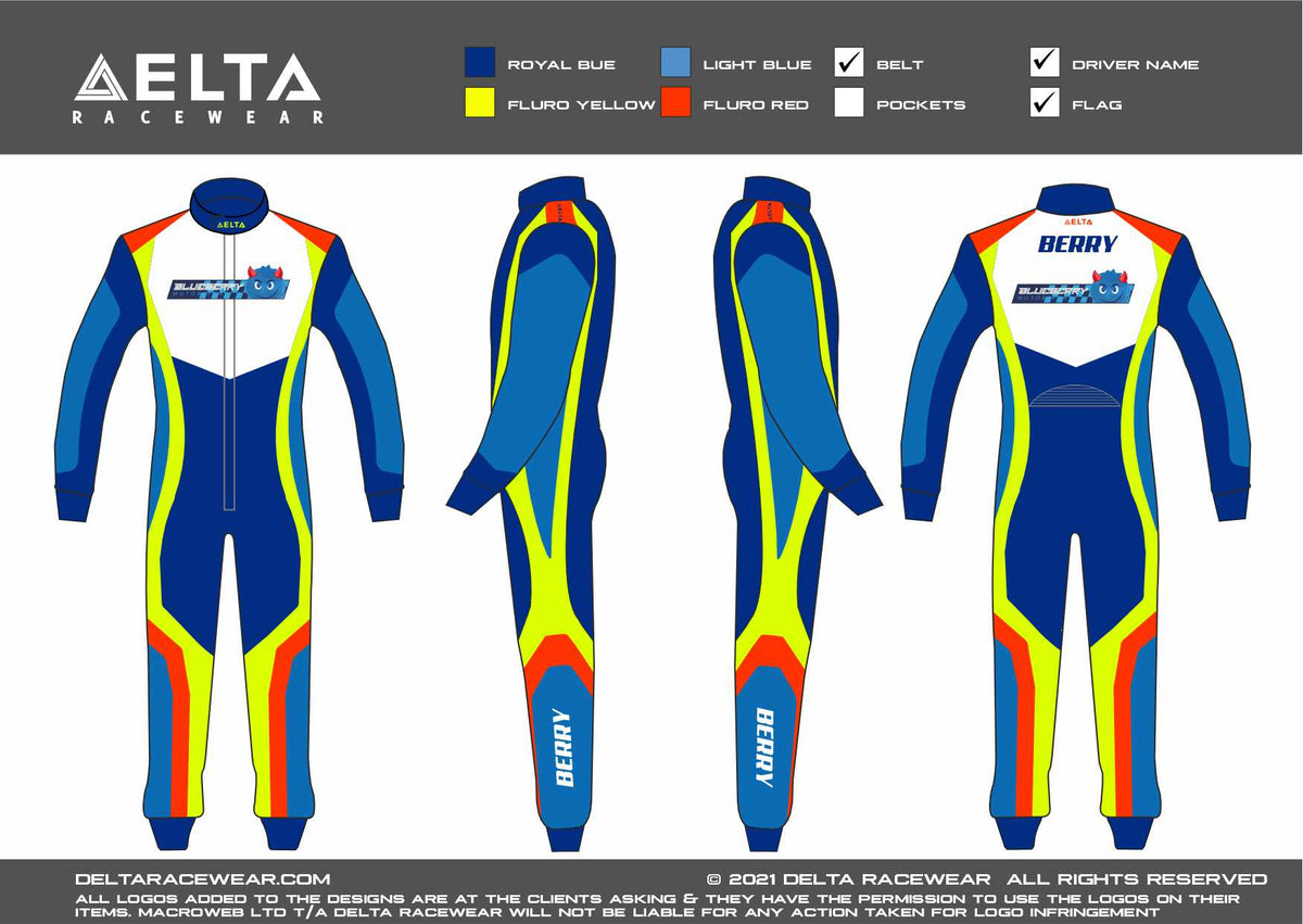 Delta Racewear Blueberry Motorsport Embroidered CIK Kart Racesuit – Delta Racewear