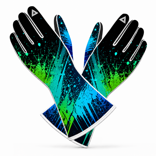 Graffiti Splash Karting & Sim Racing Gloves – Teal, Blue & Green