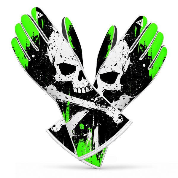 Skull & Bones Karting & Sim Racing Gloves – Fluro Green, Black & White