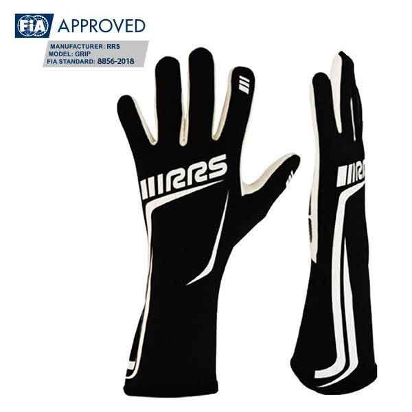 RRS GRIP 2 Racing Gloves (Black/White) - FIA Approved (8856-2018)