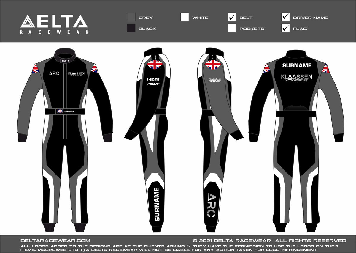 Delta Racewear Klaassen Motorsport FIA 877-2022 Embroidered Kart Racesuit – Delta Racewear